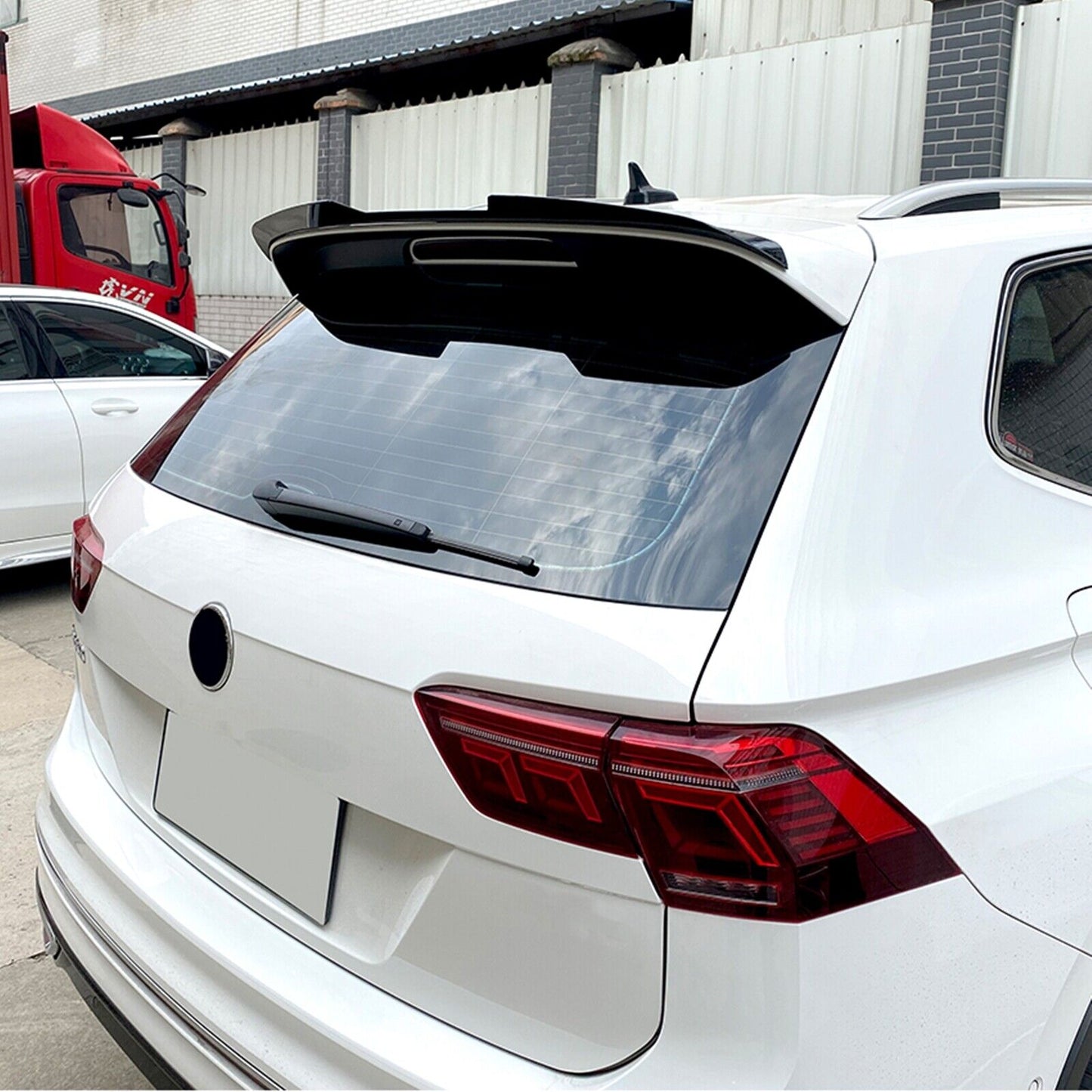 1Set Rear Trunk Spoiler Lip Kit For VW Tiguan R-Line 2017-2023 Carbon Fiber Look
