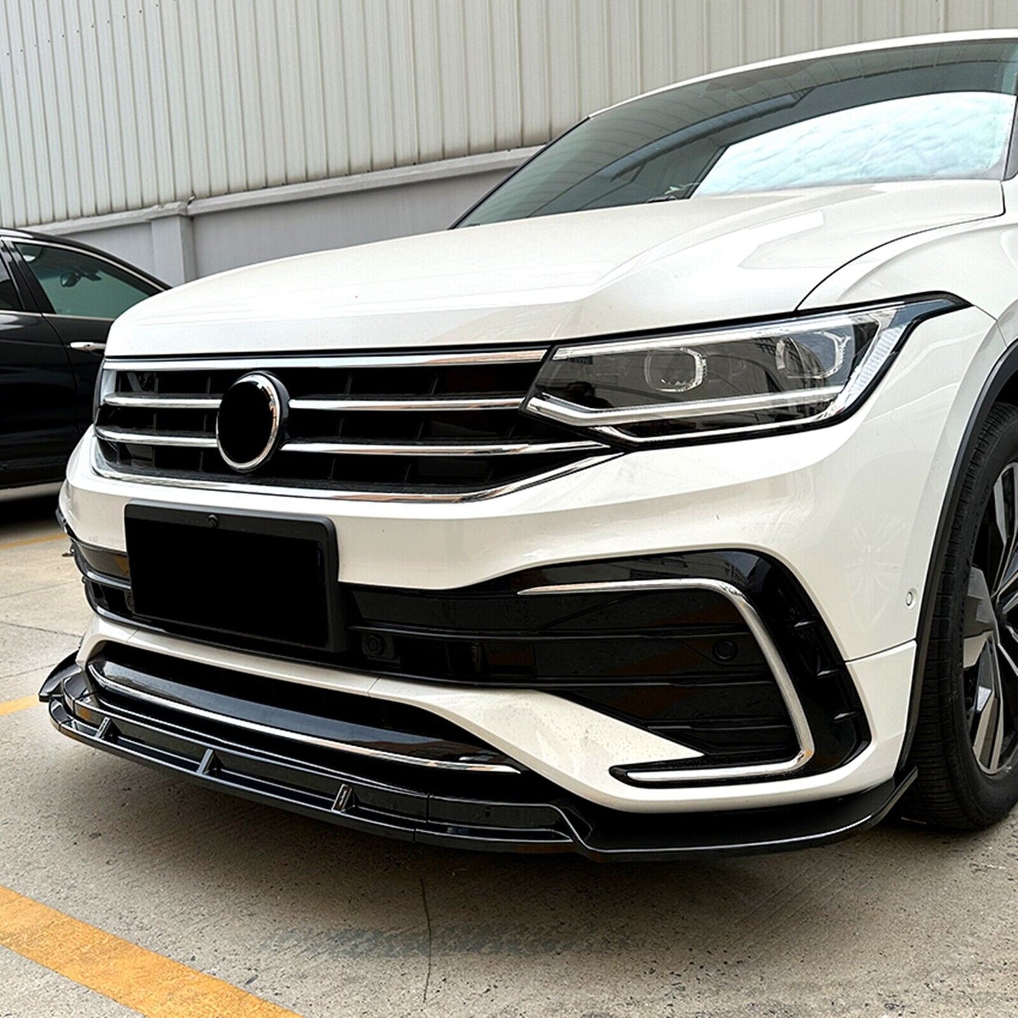 3Pcs Front Bumper Spoiler Lip For Volkswagen Tiguan Rline 2021 2022-2023 Black