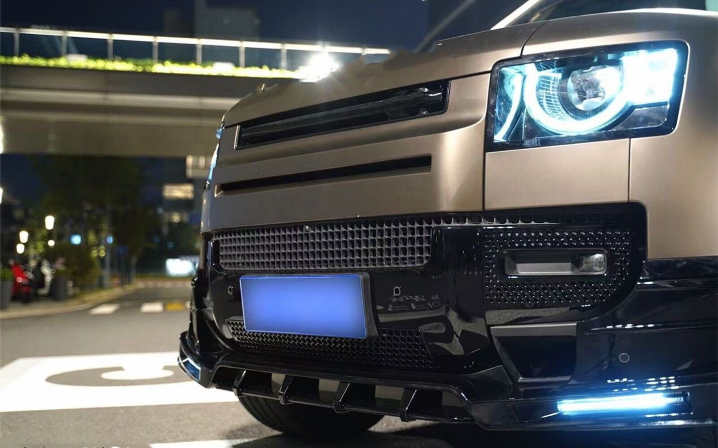 1Set Front Bumper Spoiler Lip With Light For Land Rover Defender 2020-2024 Black
