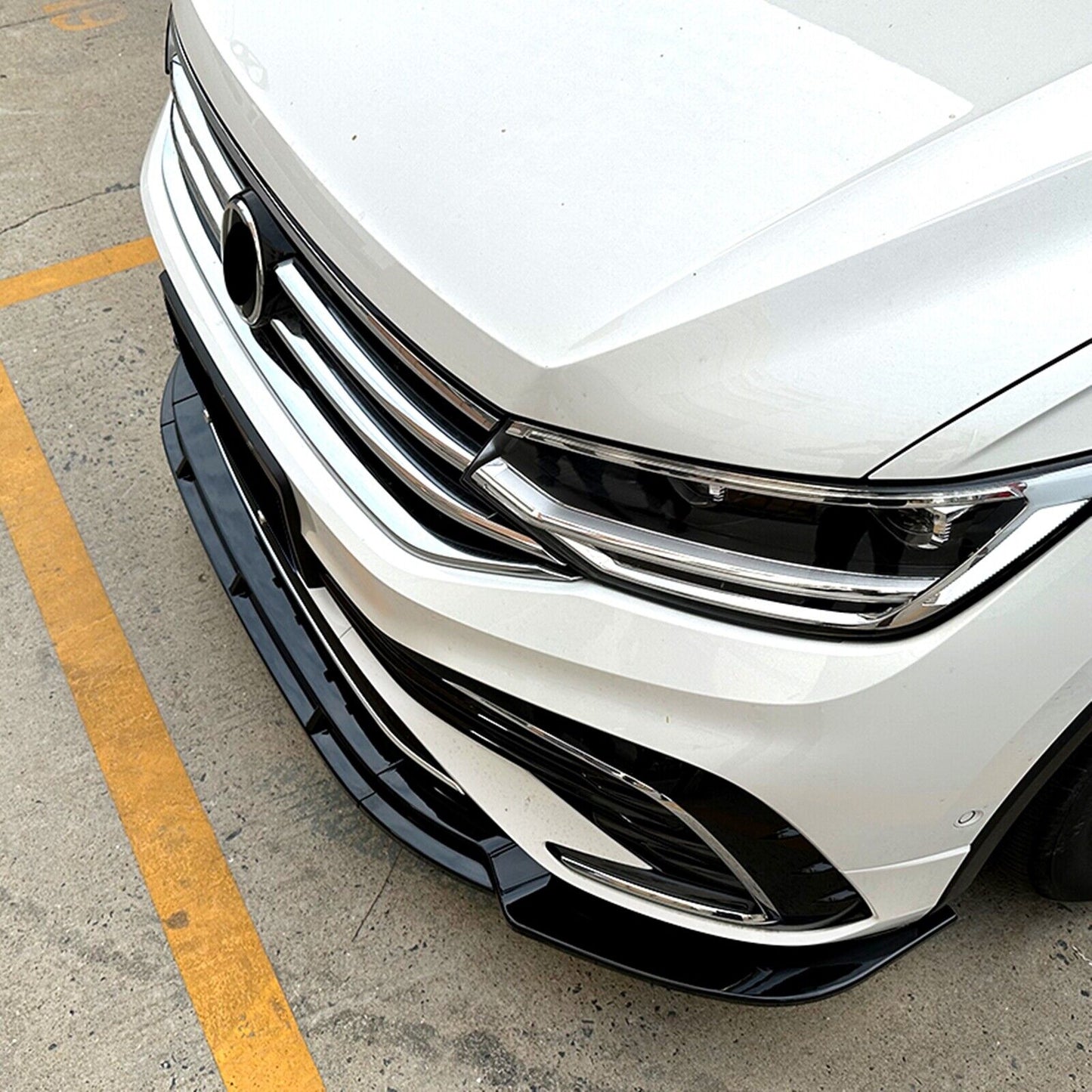 3Pcs Front Bumper Spoiler Lip For Volkswagen Tiguan Rline 2021 2022-2023 Black