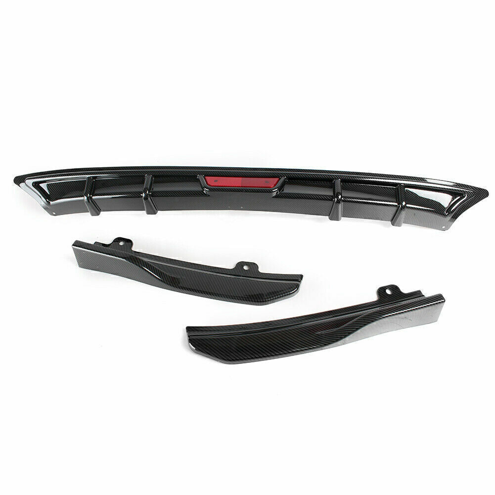 1Set Blk Rear Bumper Lip & Side Wing Kit For Honda Accord 10th 2018 Carbon Fiber