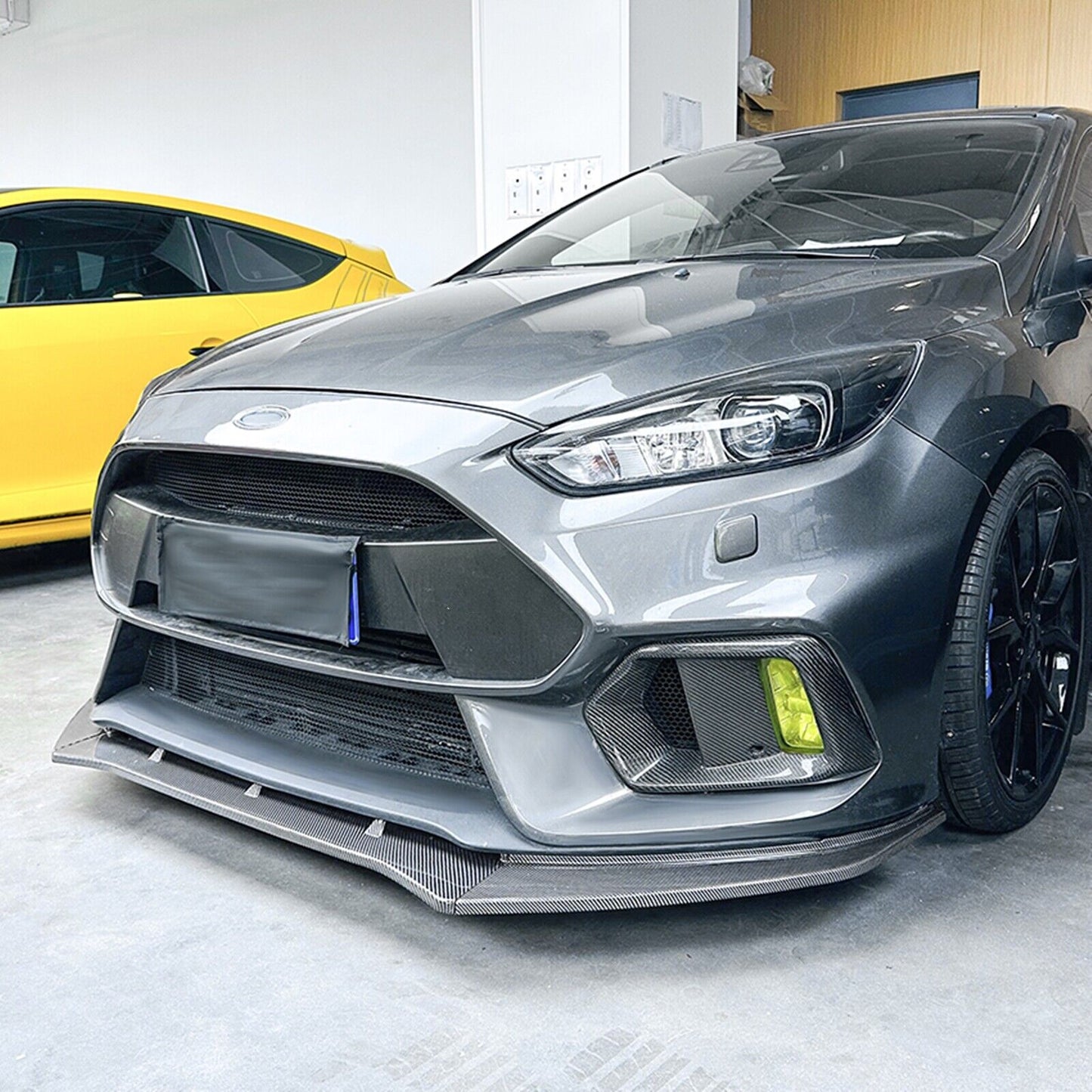 1Set Front Bumper Spoiler Lip For Ford Focus RS MK3 2015-2018 Carbon Fiber Look