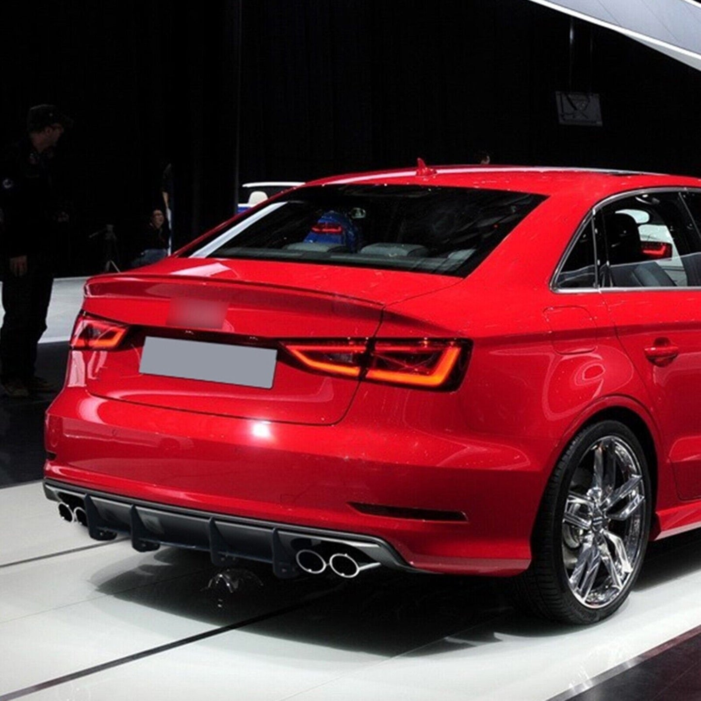 Rear Bumper Diffuser Lip Shark Fin Kit For Audi 8V Sedan 2013-2015 Glossy Black