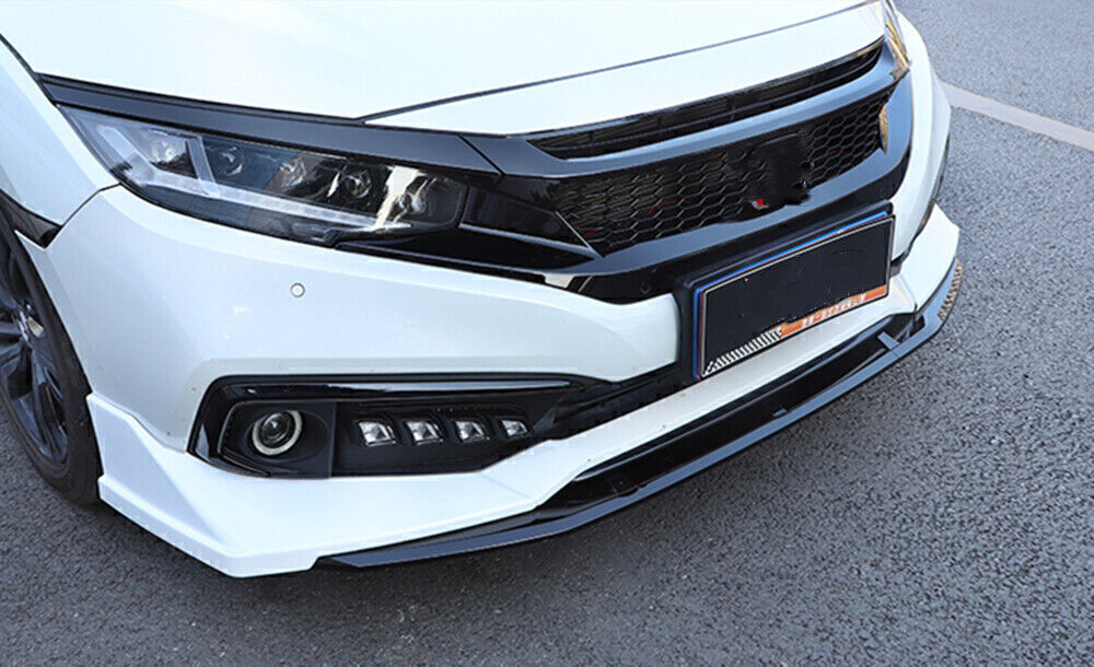 1 Set Black Front Bumper Spoiler Kit White Cover For Honda Civic 2019-2020 Sedan