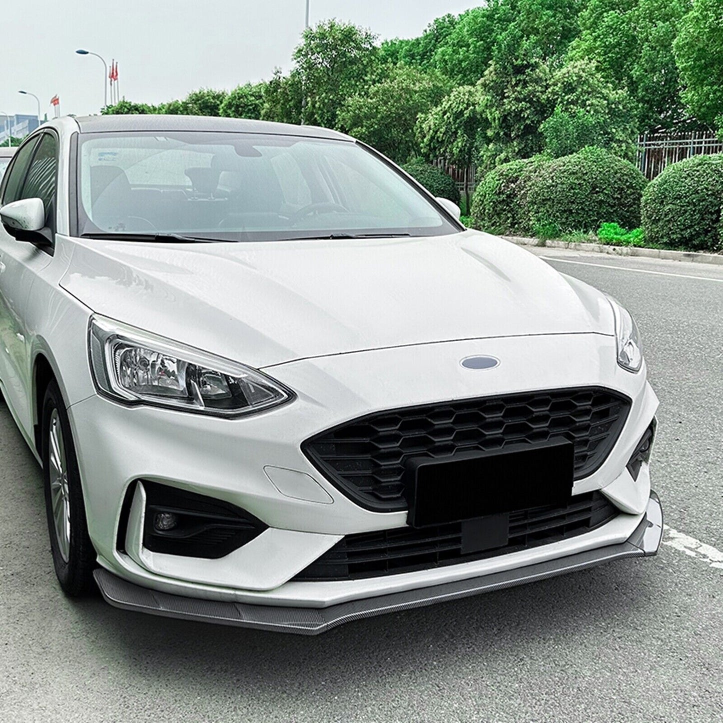 1Set Front Bumper Spoiler Lip For Focus MK4 ST Line 2019-2022 Carbon Fiber Look