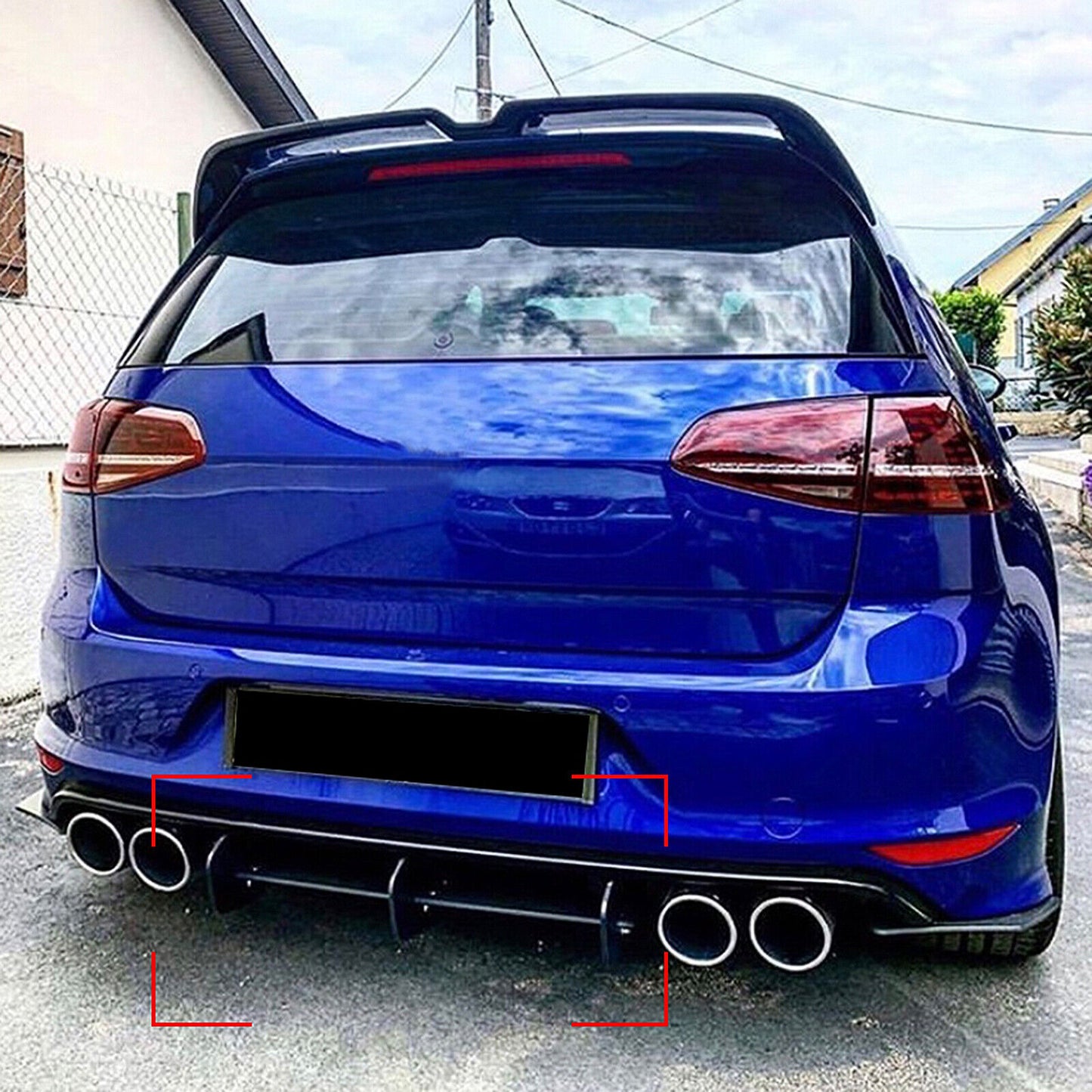 Rear Bumper Diffuser Shark Spoiler Kit For VW Golf 7 MK7 R Rline 2014-2017 Black