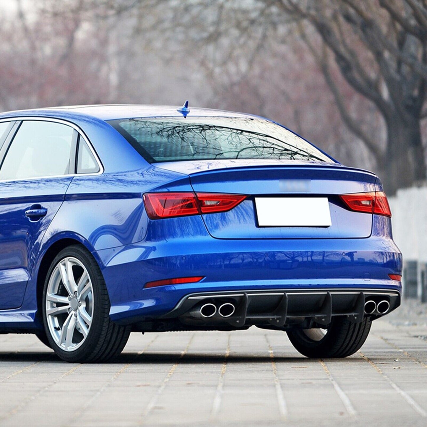 Rear Bumper Diffuser Lip Shark Fin Kit For Audi 8V Sedan 2013-2015 Glossy Black