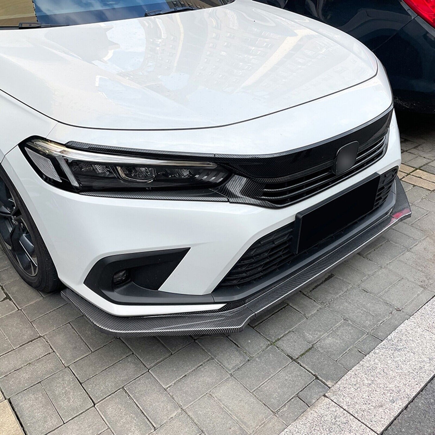 3x Car Front Bumper Spoiler Lip For Honda Civic 11th 2021-2024 Carbon Fiber Look