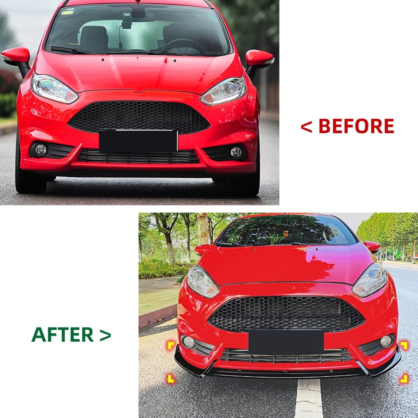 1Set Front Bumper Spoiler Lip Kit For Ford Fiesta ST MK6 2012-2017 Gloss Black