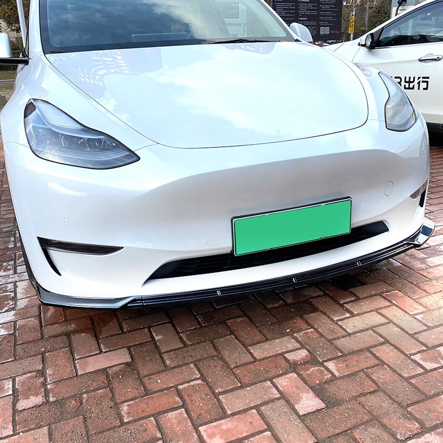 1Set Glossy Black Car Front Bumper Spoiler Splitter For Tesla Model Y 2020-2023