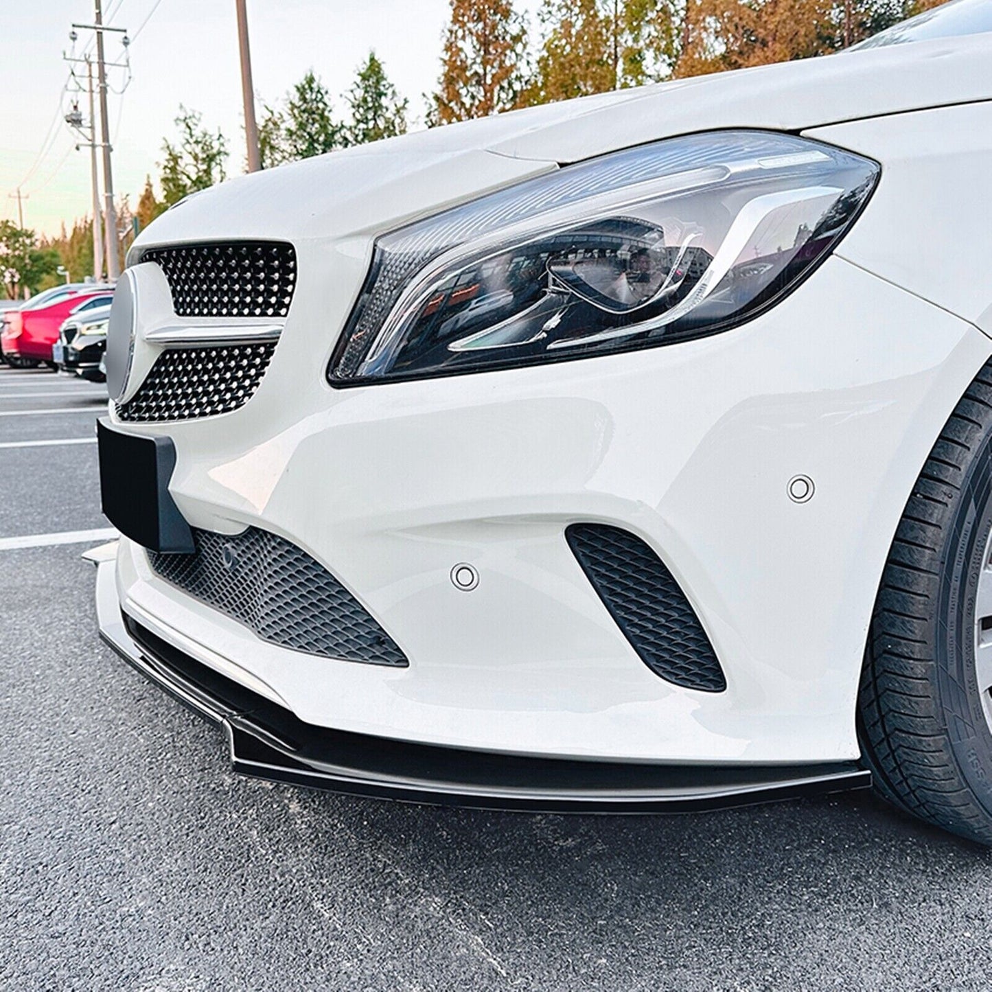 1Set Front Bumper Spoiler Lip Kit For Mercedes Benz A Class W176 2016-2018 Black