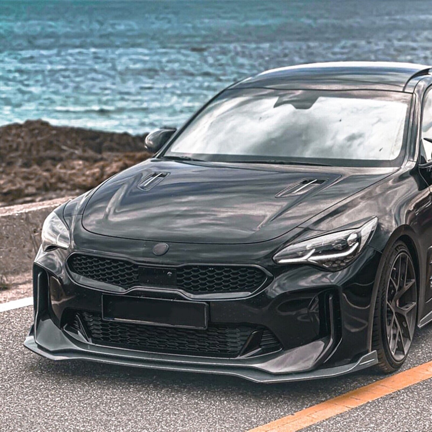 1Set Car Front Bumper Spoiler Lip Kit For Kia Stinger 2018 2019-2023 Gloss Black