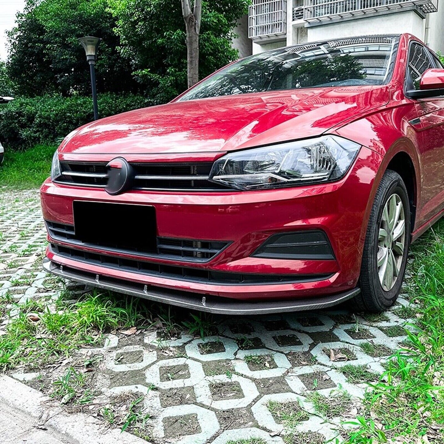 Front Bumper Spoiler Lip For VW Polo MK6 GTI 5Dr Hatchback 2019-2022 Carbon Look