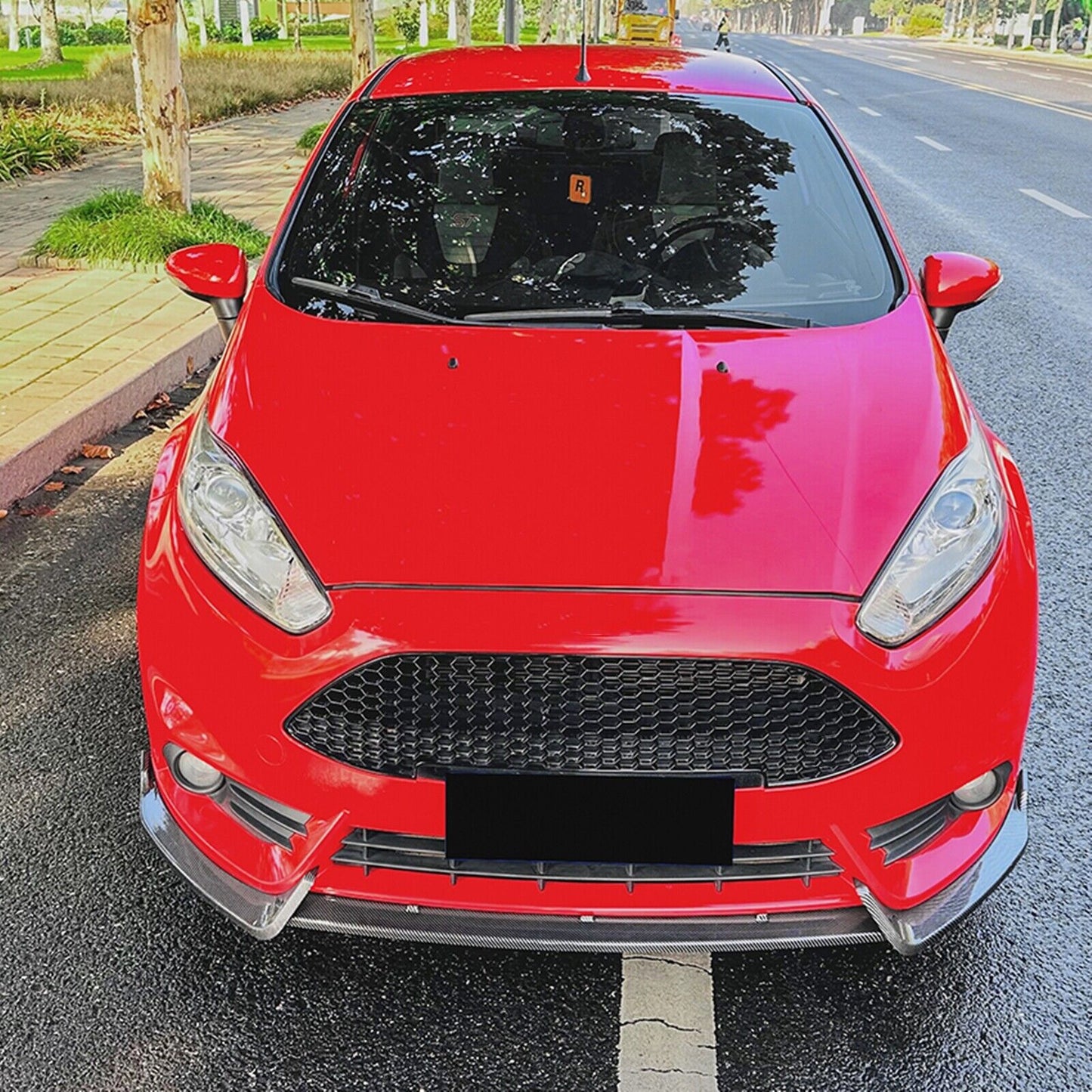 3Pcs Front Bumper Spoiler Lip For Ford Fiesta ST MK6 2012-2017 Carbon Fiber Look