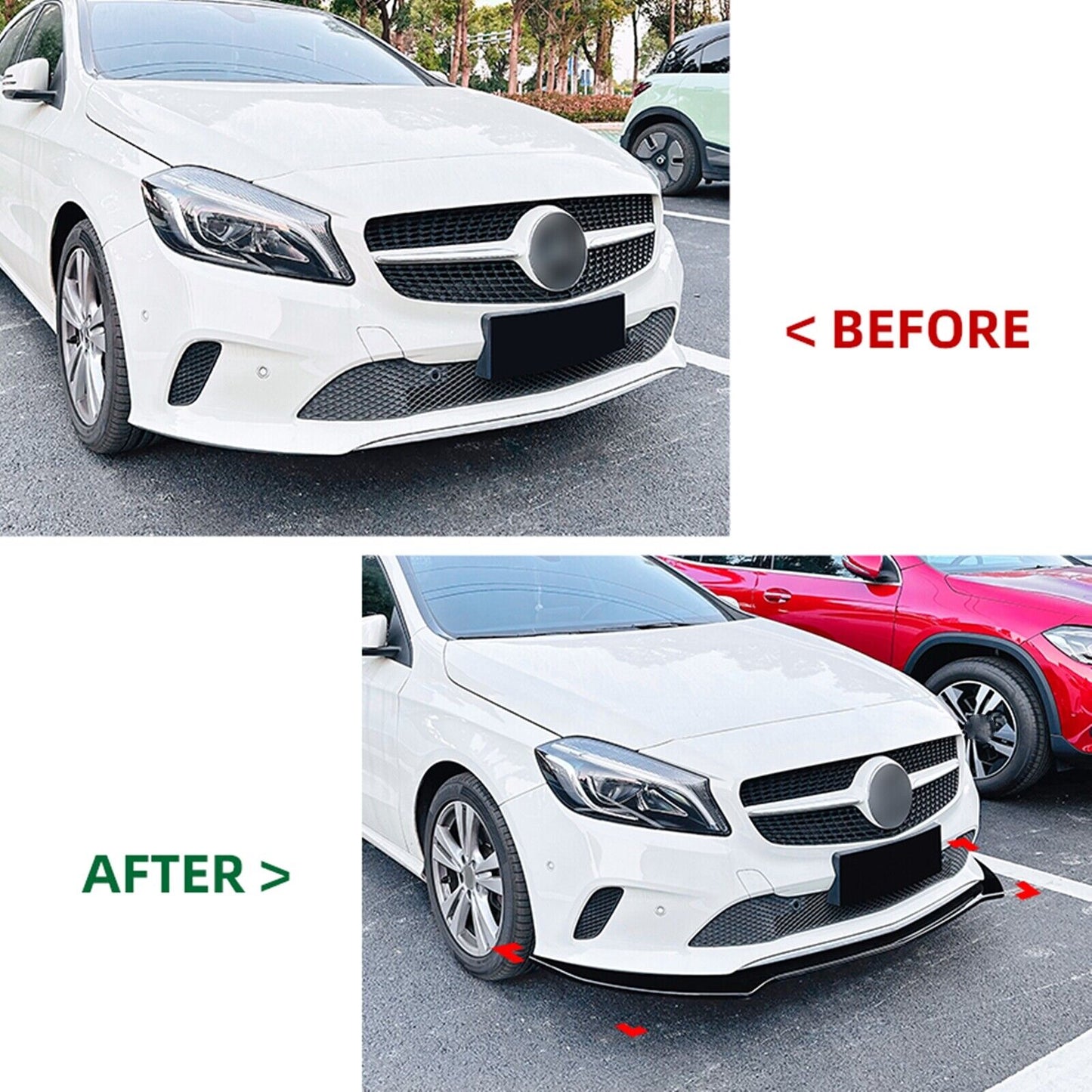1Set Front Bumper Spoiler Lip Kit For Mercedes Benz A Class W176 2016-2018 Black