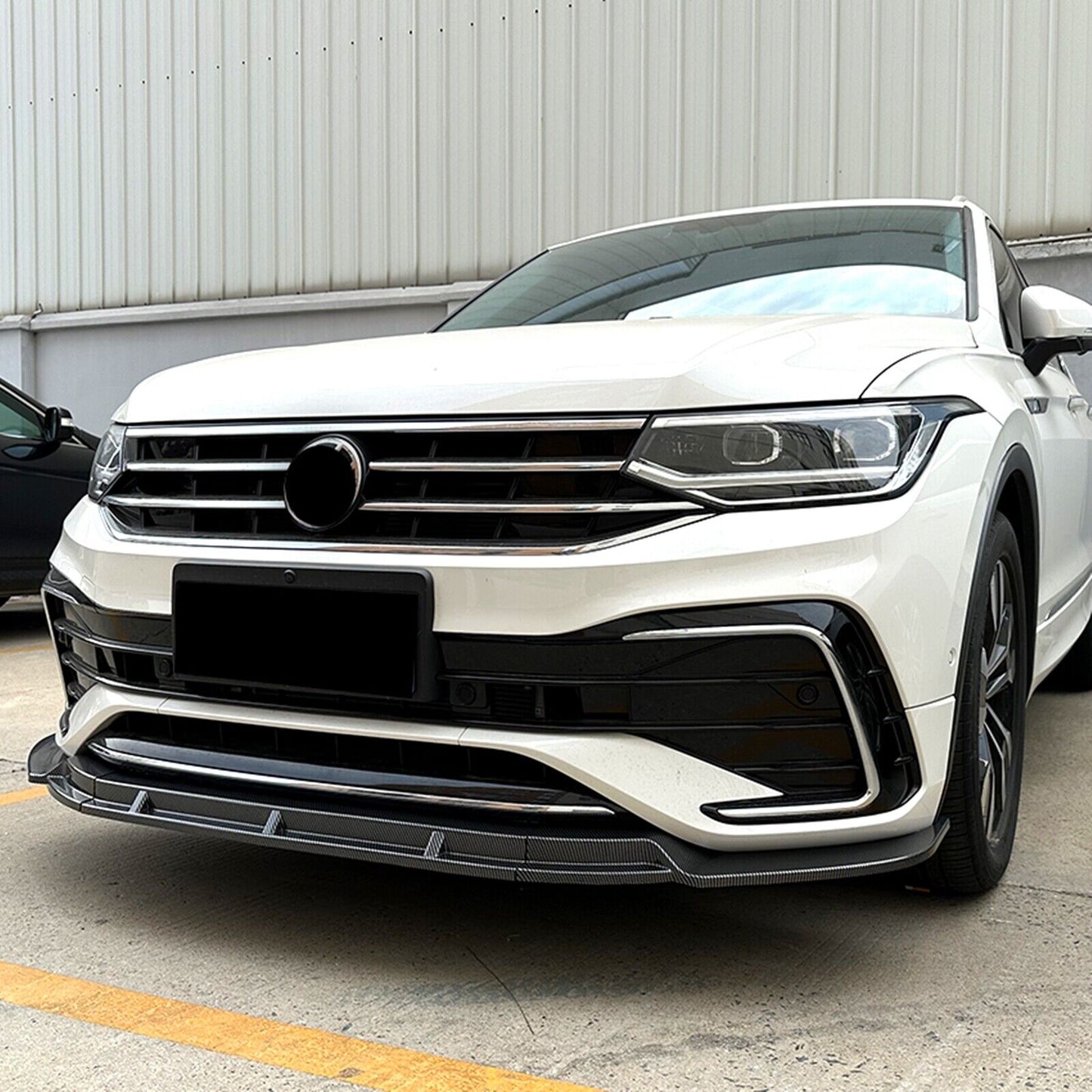 Front Bumper Spoiler Lip For Volkswagen Tiguan Rline 2021 2022-2023 Carbon Look