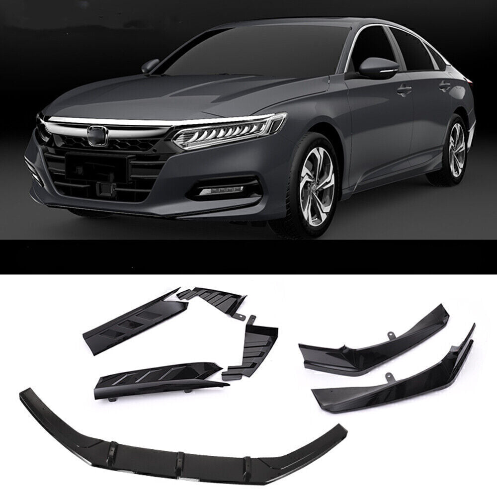 1Set Black Front Bumper Spoiler Rear Side Cover Lip Kit For Honda Accord 18-20