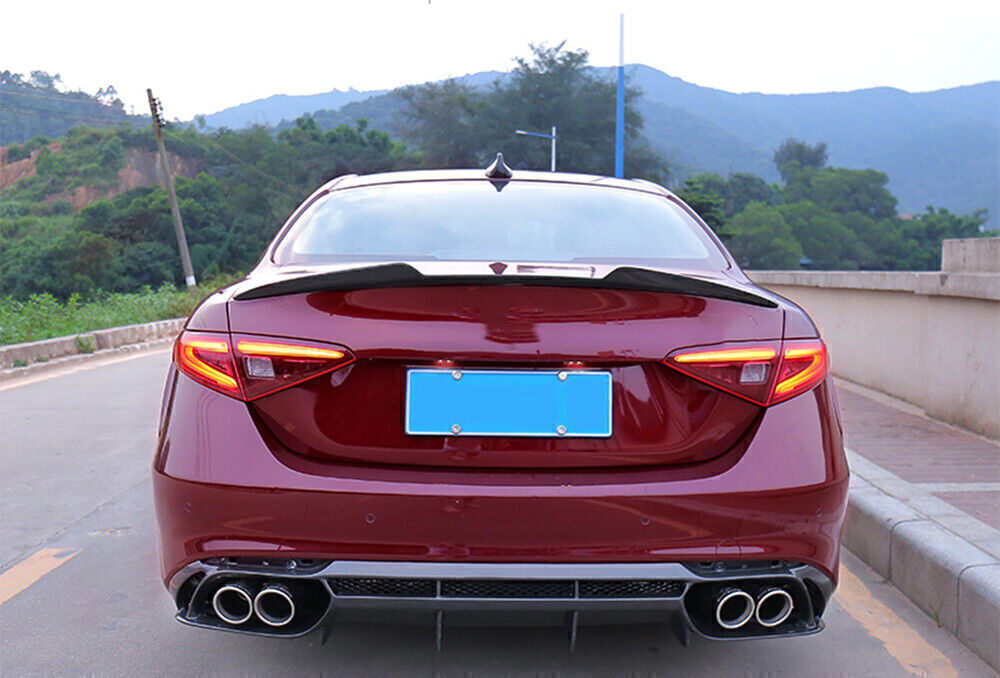 1x Black Real Carbon Fiber Rear Trunk Spoiler Lip For Alfa Romeo 2015-2021 Sedan