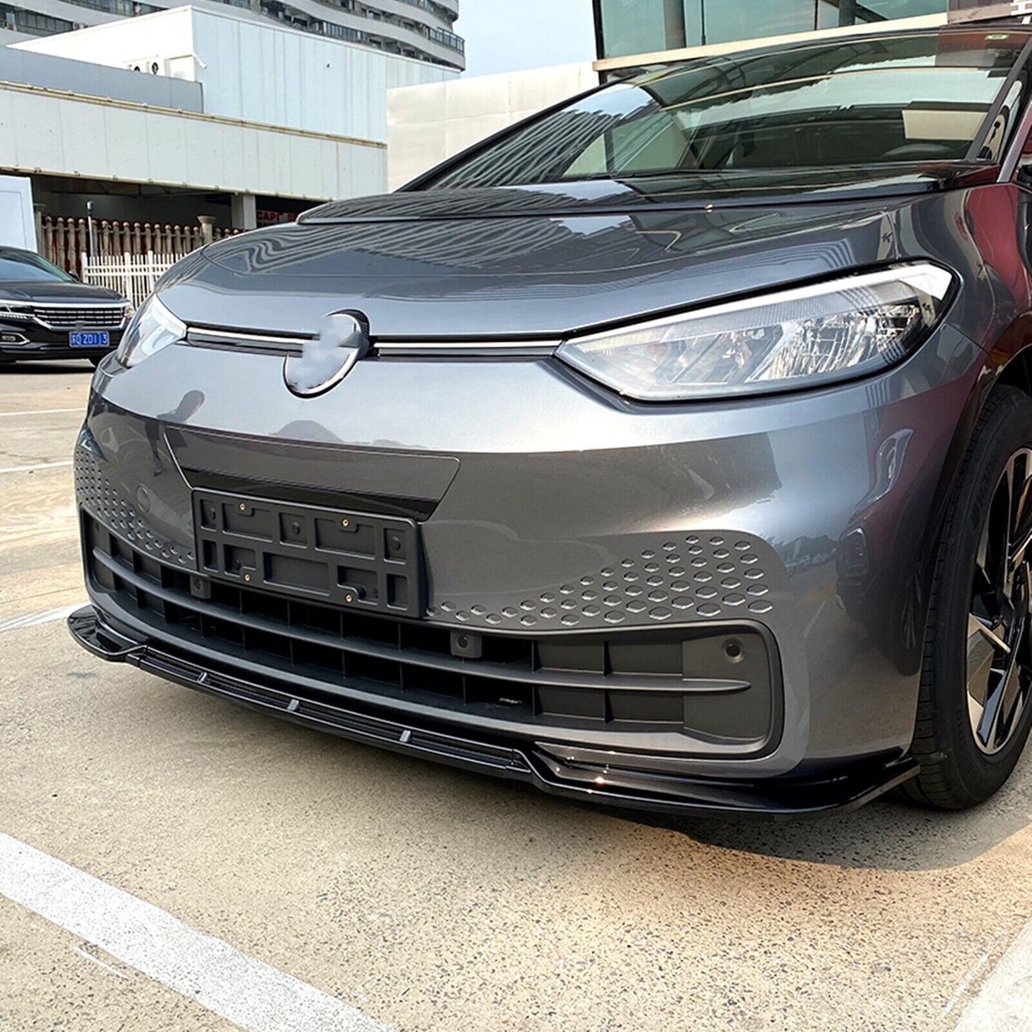 Gloss Black Front Bumper Spoiler Splitter Lip Kit For Volkswagen ID.3 2019-2022