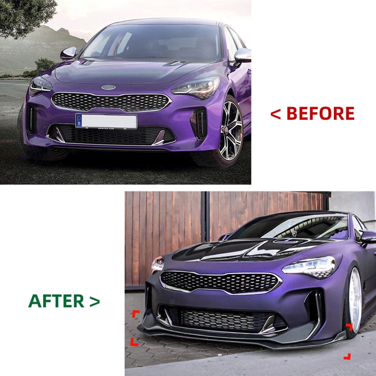 1Set Car Front Bumper Spoiler Lip Kit For Kia Stinger 2018 2019-2023 Gloss Black