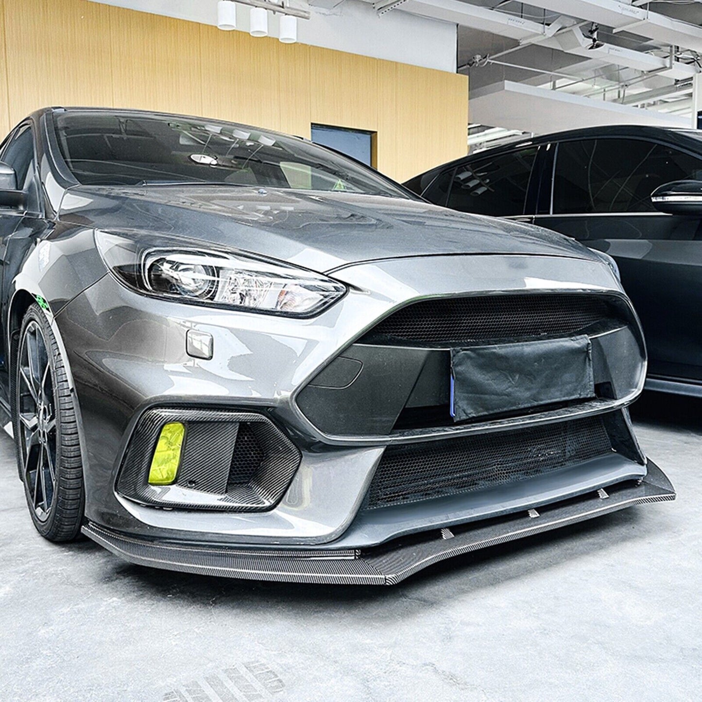 1Set Front Bumper Spoiler Lip For Ford Focus RS MK3 2015-2018 Carbon Fiber Look