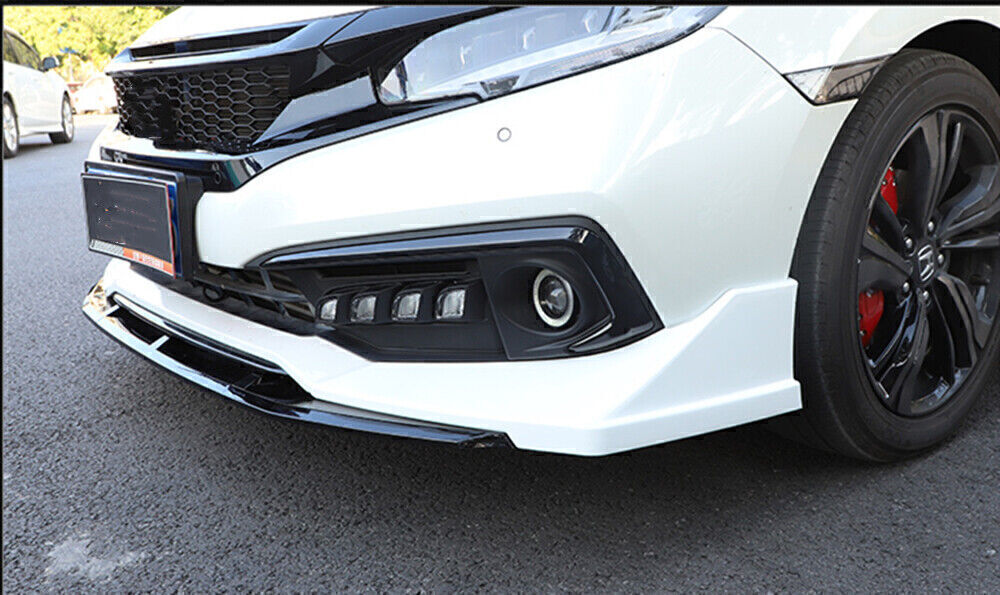 1 Set Black Front Bumper Spoiler Kit White Cover For Honda Civic 2019-2020 Sedan