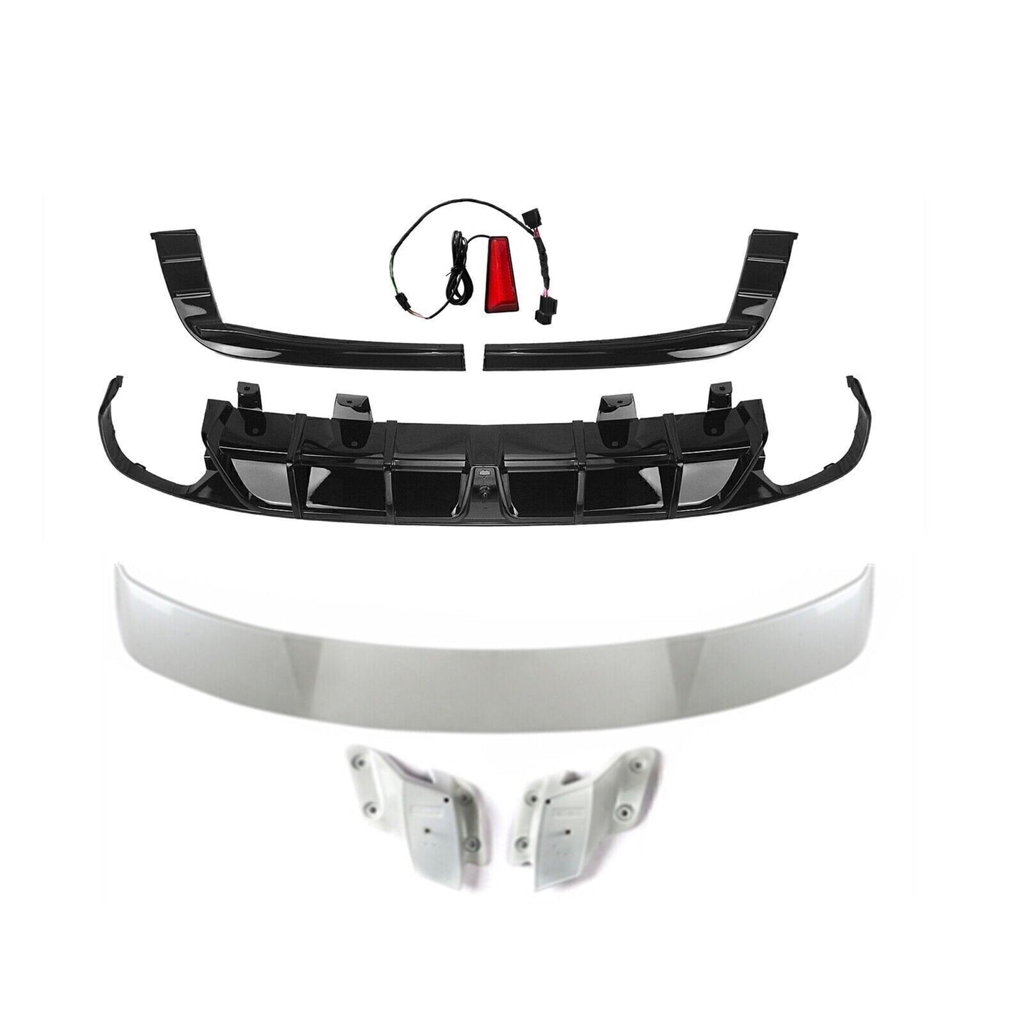 1Set Rear Bumper Diffuser W/LED+Trunk Spoiler Lip White For Honda Accord 2018-22