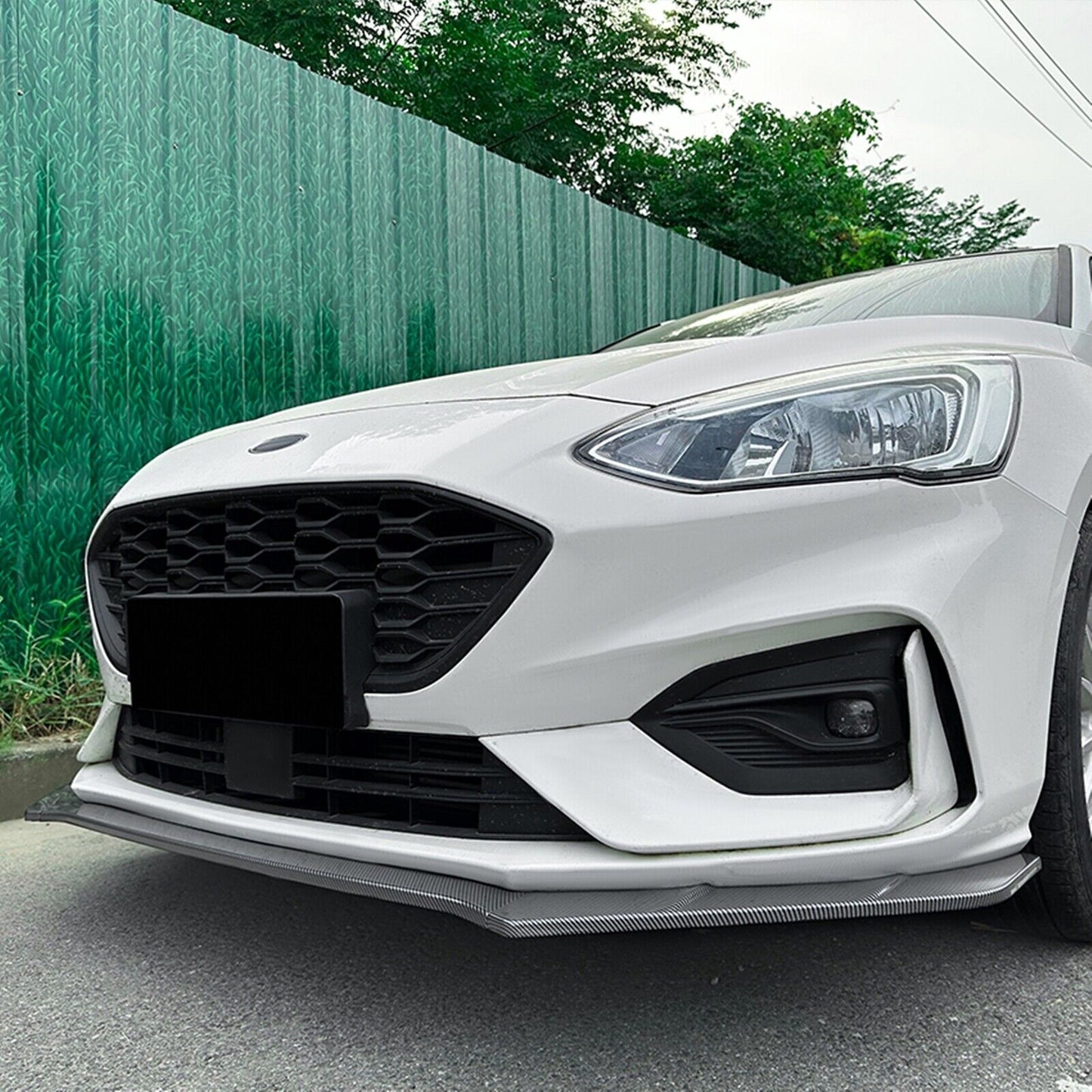 1Set Front Bumper Spoiler Lip For Focus MK4 ST Line 2019-2022 Carbon Fiber Look