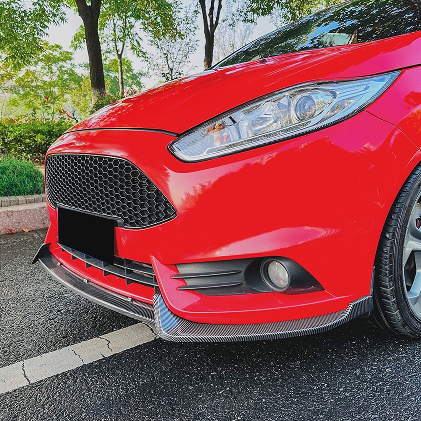 3Pcs Front Bumper Spoiler Lip For Ford Fiesta ST MK6 2012-2017 Carbon Fiber Look