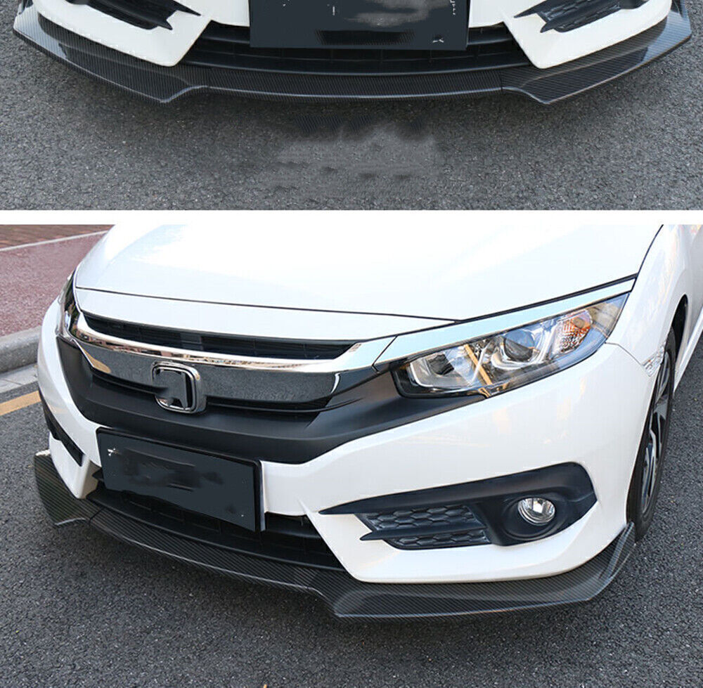 1Set Carbon Look Front Bumper Spoiler Lip For Honda Civic 10th 4Door 2016-2018