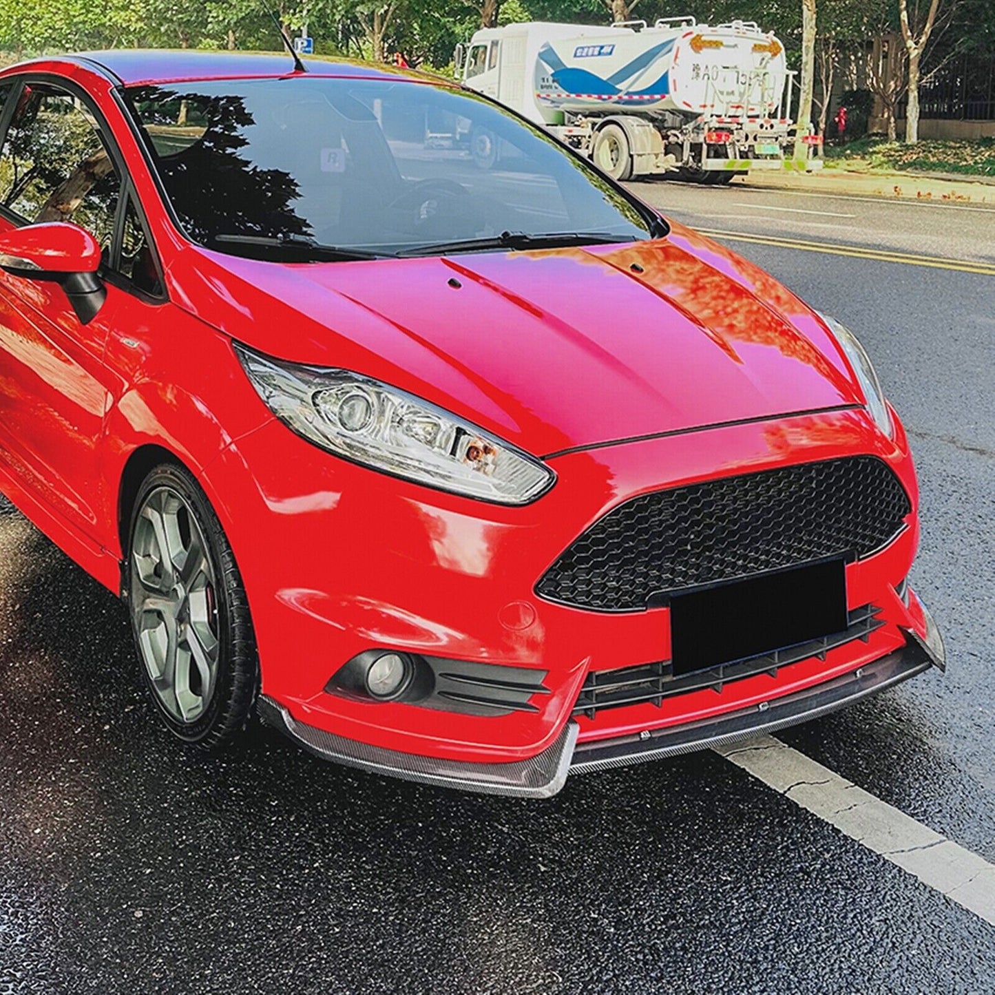 3Pcs Front Bumper Spoiler Lip For Ford Fiesta ST MK6 2012-2017 Carbon Fiber Look