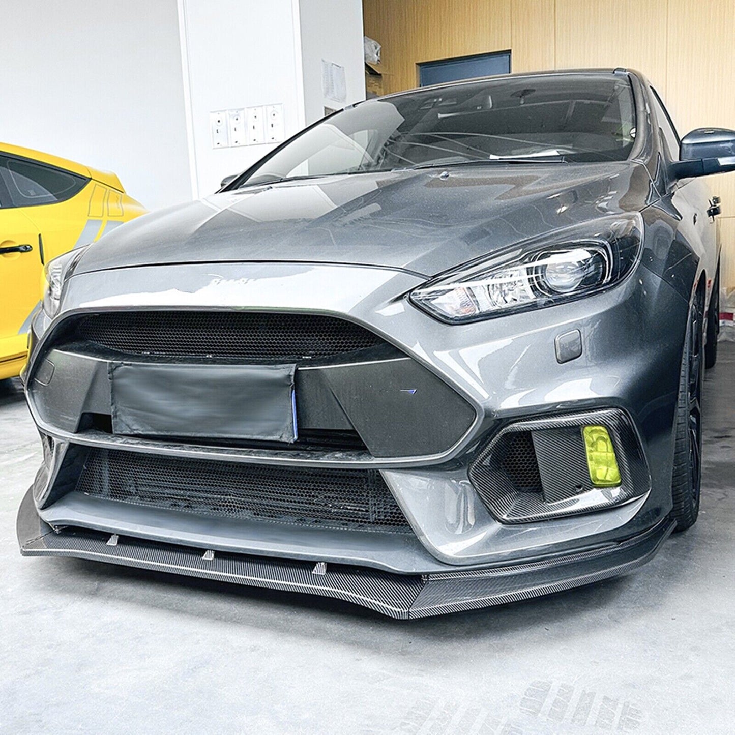 1Set Front Bumper Spoiler Lip For Ford Focus RS MK3 2015-2018 Carbon Fiber Look