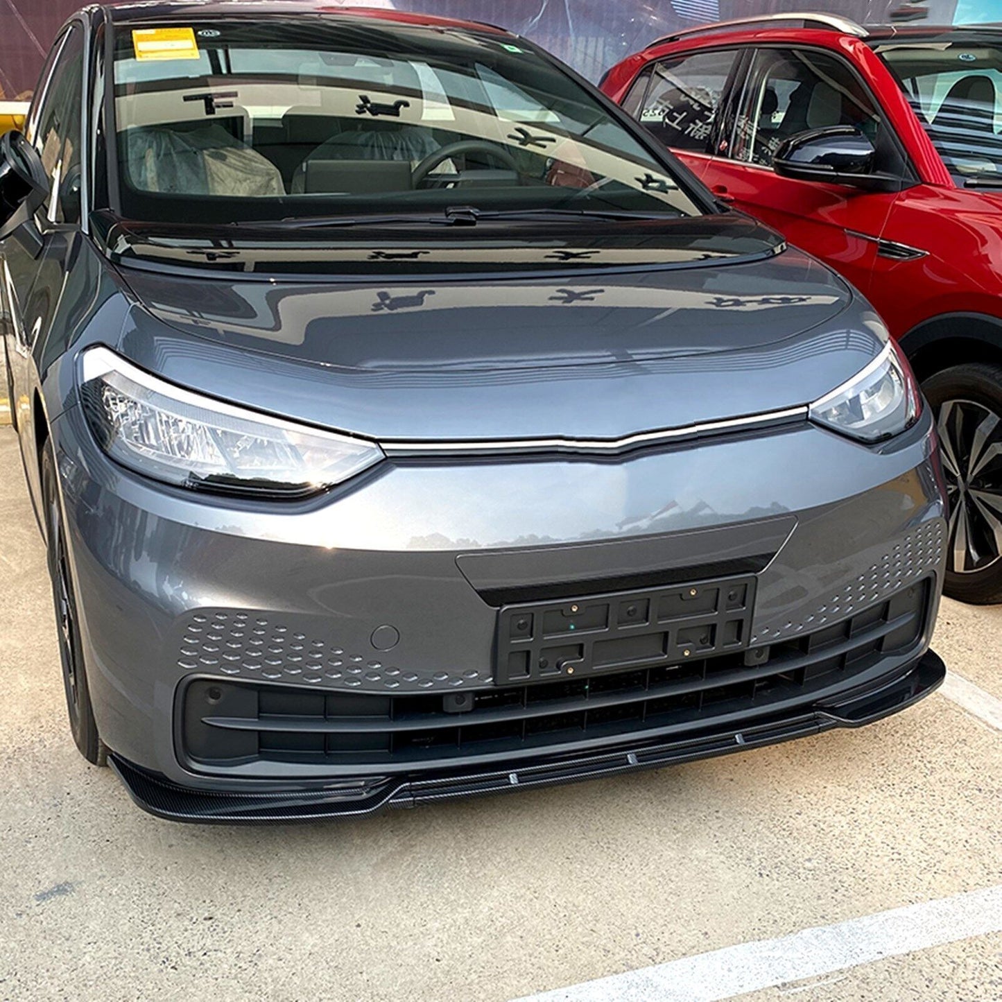 1 Set Front Bumper Spoiler Splitter Lip For VW ID.3 2019-2022 Carbon Fiber Look
