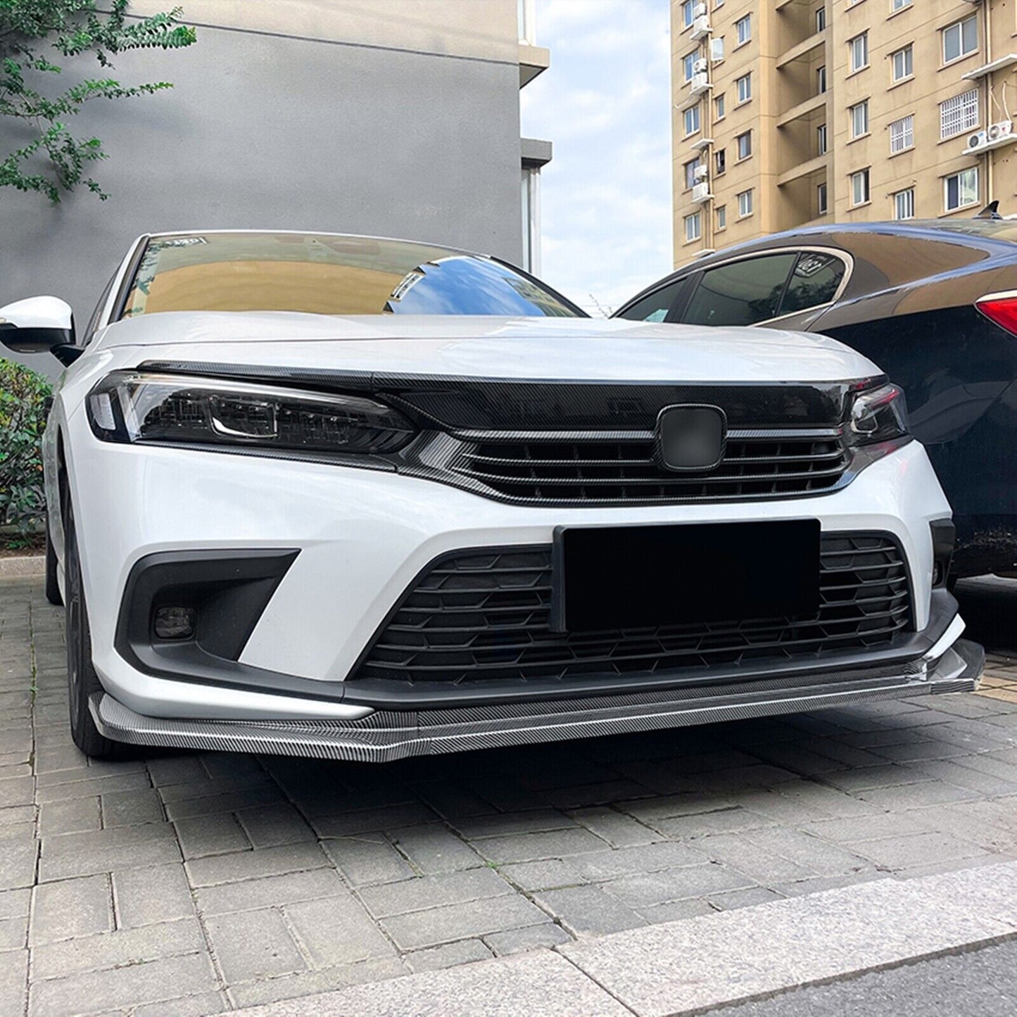 3x Car Front Bumper Spoiler Lip For Honda Civic 11th 2021-2024 Carbon Fiber Look