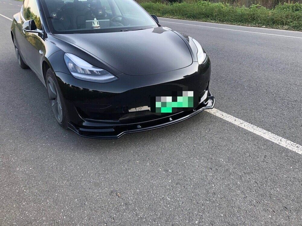 Front Bumper Spoiler Lip Kit For Tesla Model 3 2017 2018-2023 Glossy Black ABS
