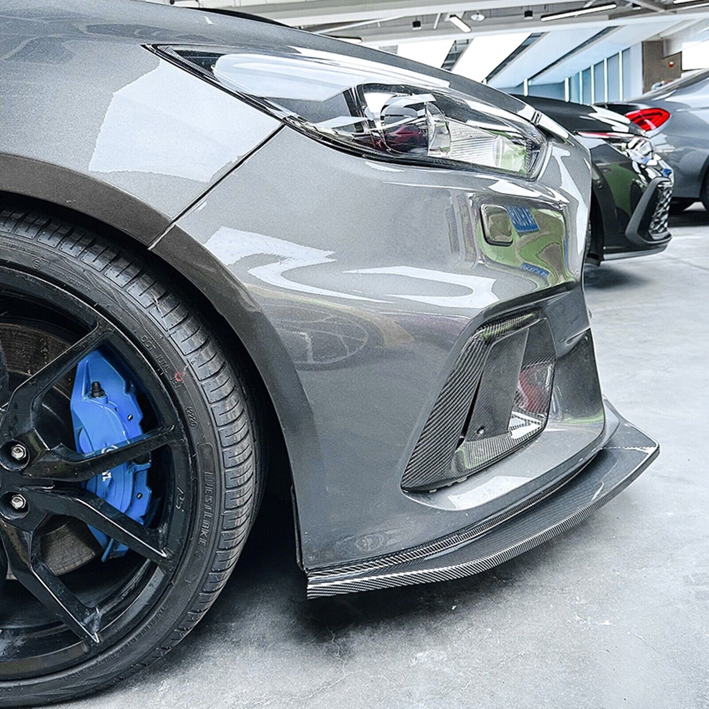 1Set Front Bumper Spoiler Lip For Ford Focus RS MK3 2015-2018 Carbon Fiber Look
