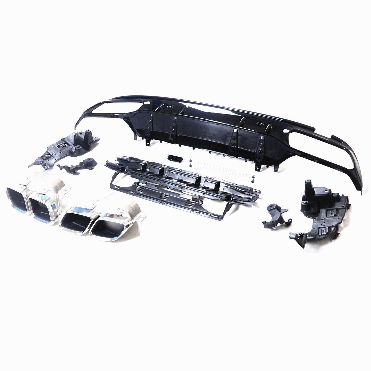 Rear Bumper Diffuser Lip + Exhaust Pipe Silver For Mercedes Benz W205 2015-21