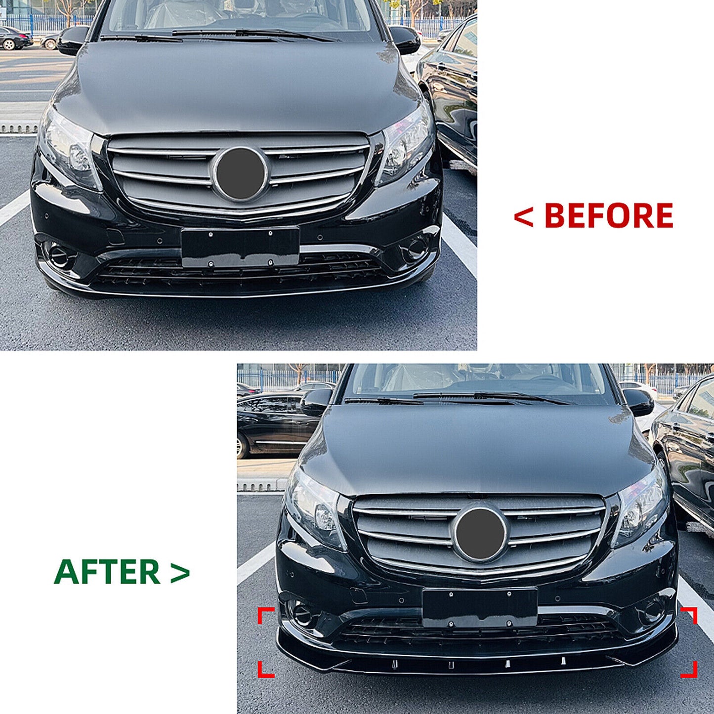 Car Front Bumper Spoiler Lip For Benz V-Class W447 2016 2017-2024 Glossy Black