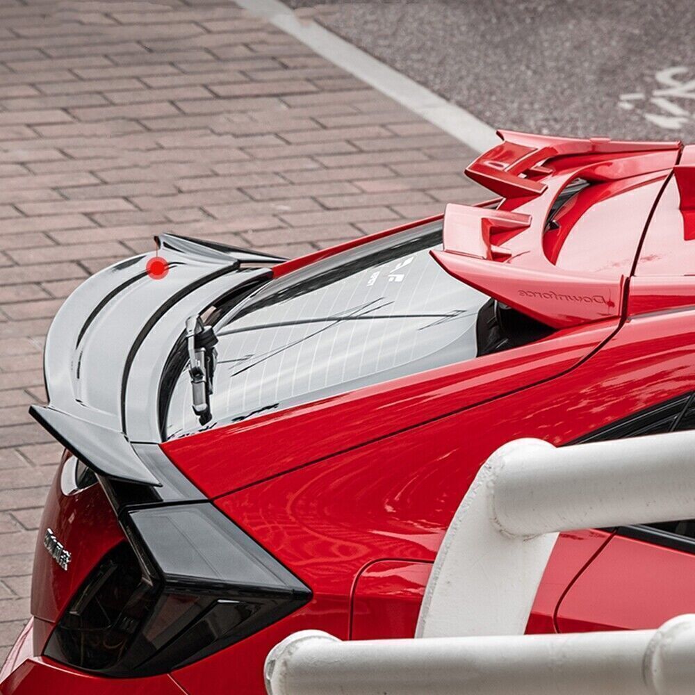 1Pair Rear Roof Spoiler Wing Lip Cover Trim Red For Honda Civic Hatchback 20-21
