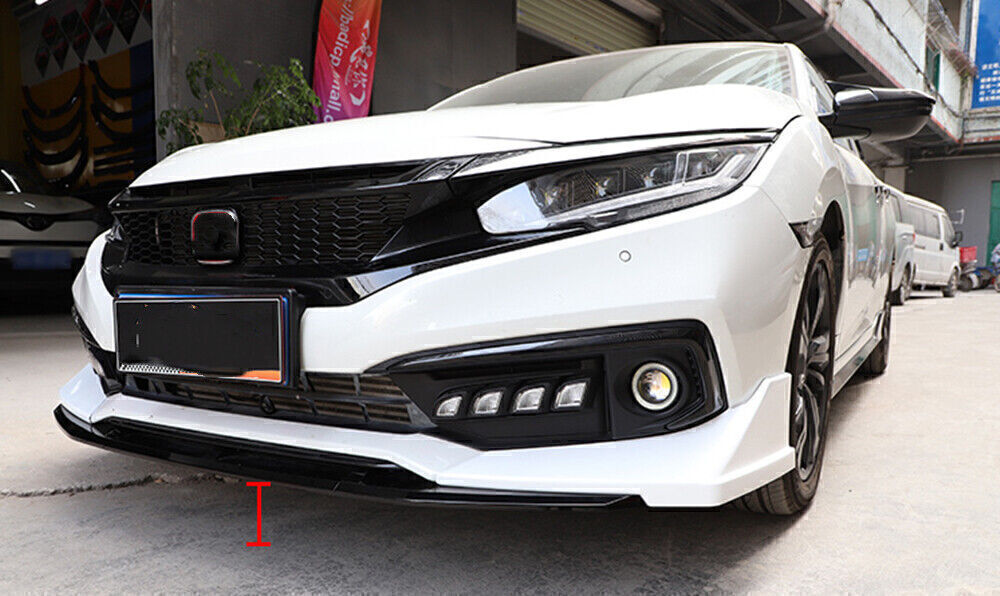 1 Set Black Front Bumper Spoiler Kit White Cover For Honda Civic 2019-2020 Sedan