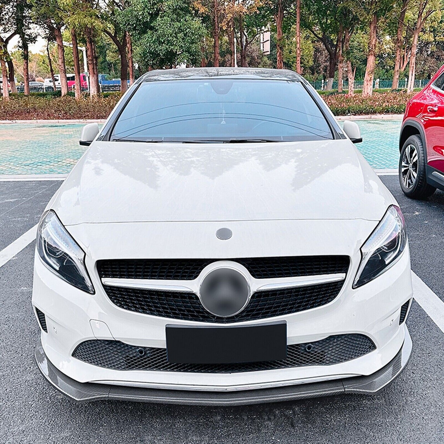 Front Bumper Spoiler Lip Kit For Benz A Class W176 2016-2018 Carbon Fiber Look
