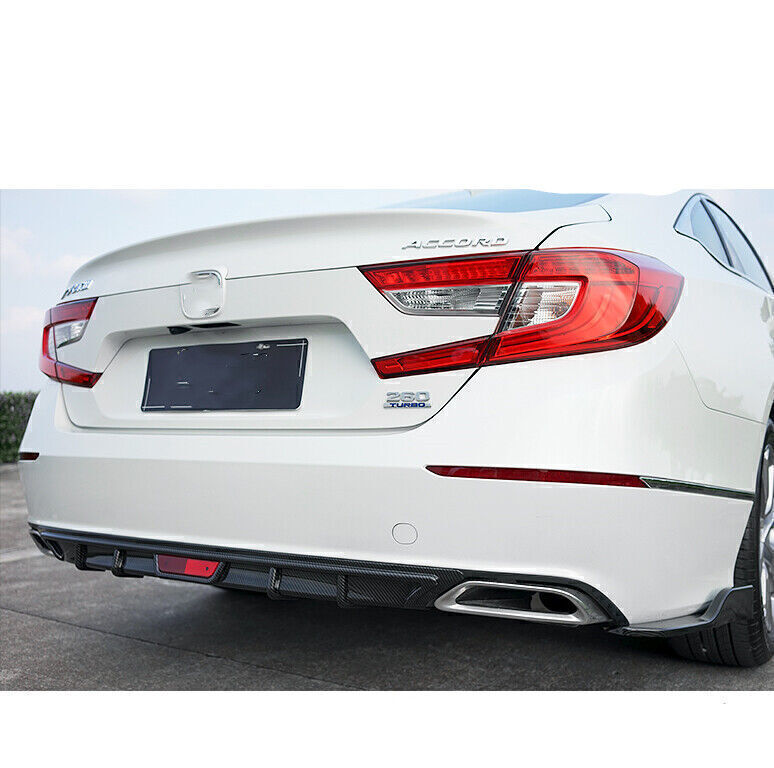 1Set Blk Rear Bumper Lip & Side Wing Kit For Honda Accord 10th 2018 Carbon Fiber