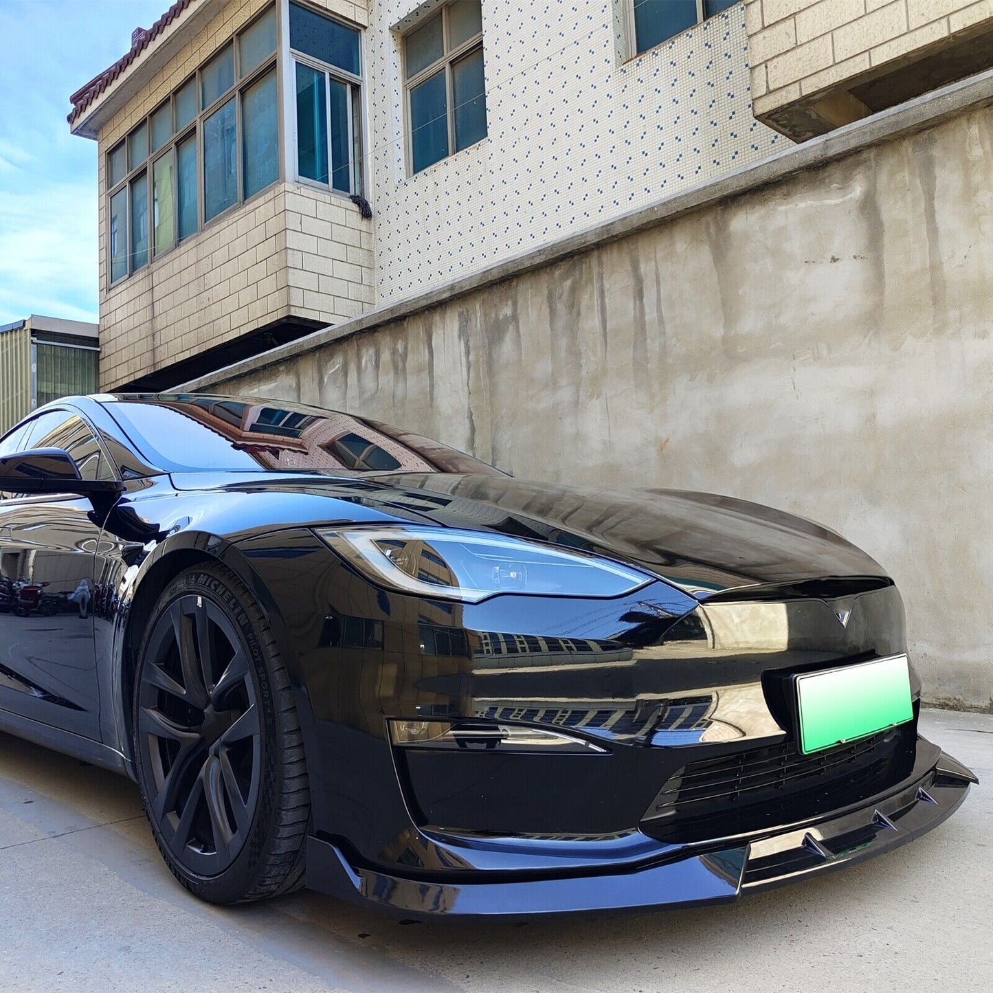Gloss Black Front Bumper Spoiler Lip Splitter For Tesla Model S 2021 2022-2023