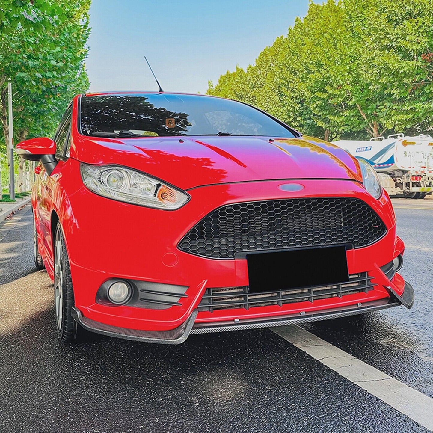 3Pcs Front Bumper Spoiler Lip For Ford Fiesta ST MK6 2012-2017 Carbon Fiber Look