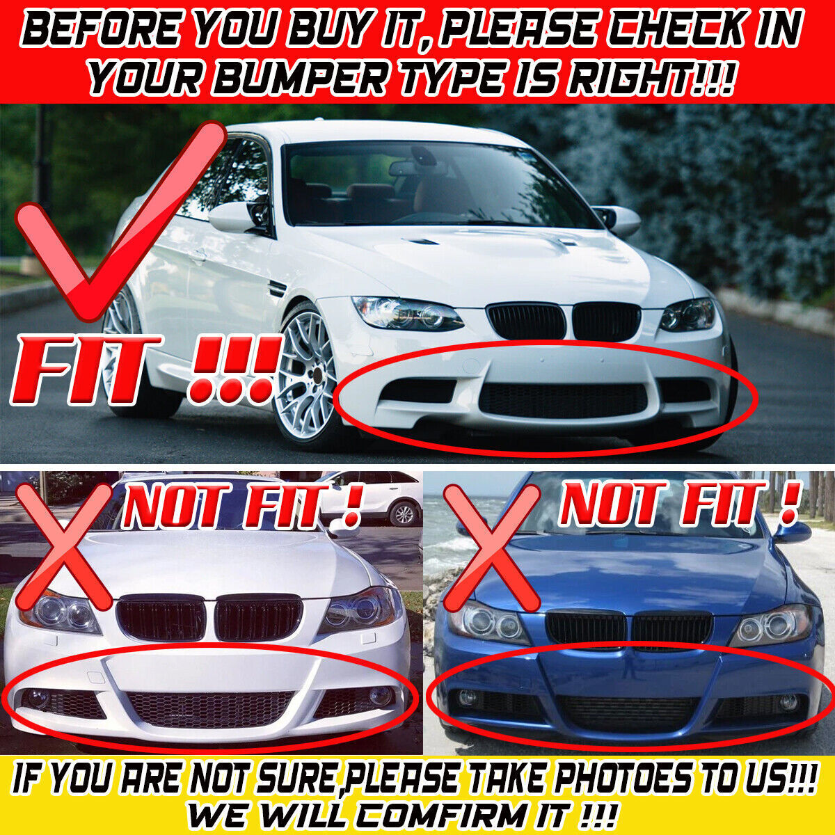 1 Set Car Gloss Black Front Bumper Spoiler Lip For BMW E90 E92 E93 M3 2007-2013