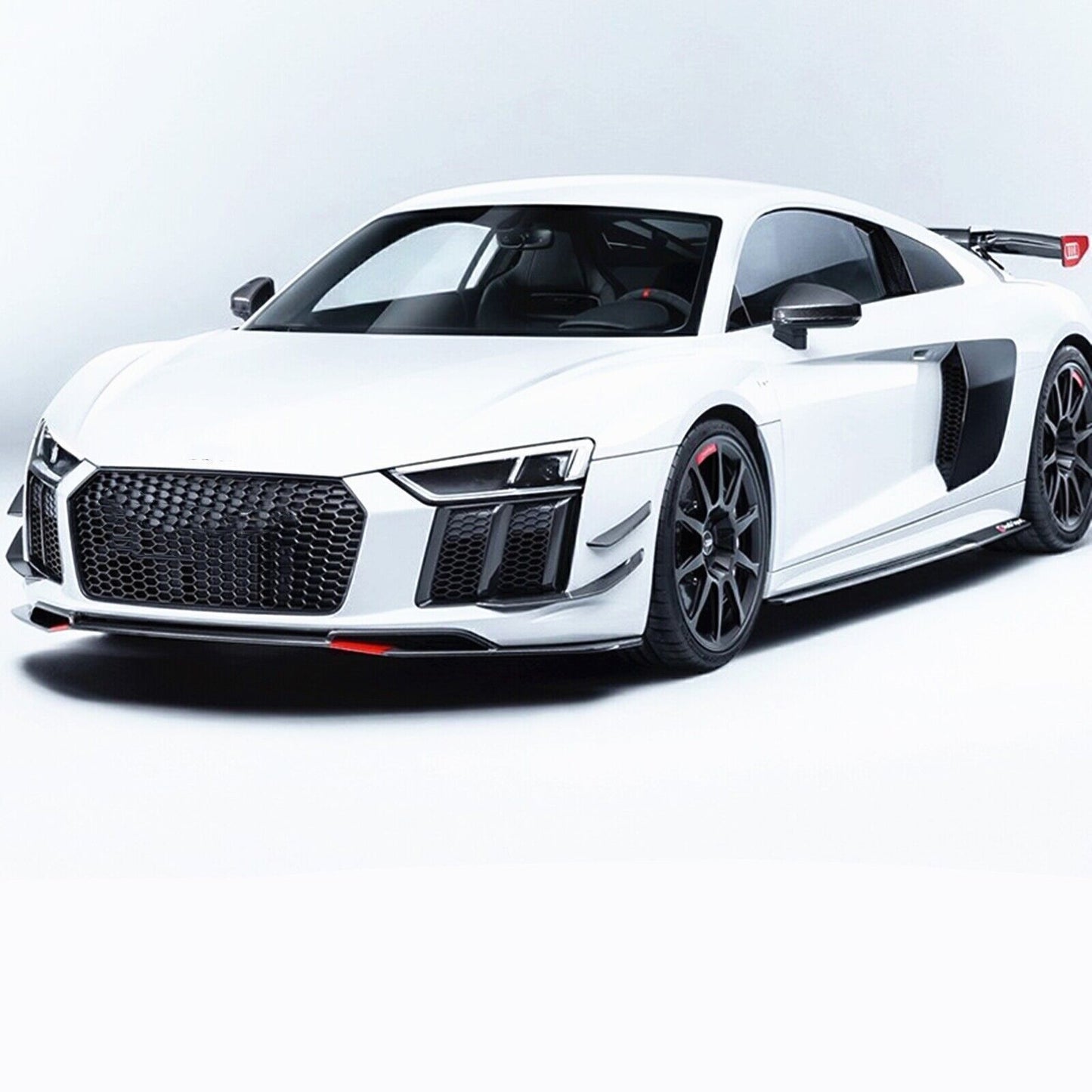 1Set Front Bumper Side Splitter Fin Trim Carbon Fiber For Audi R8 2 Door 2016-20