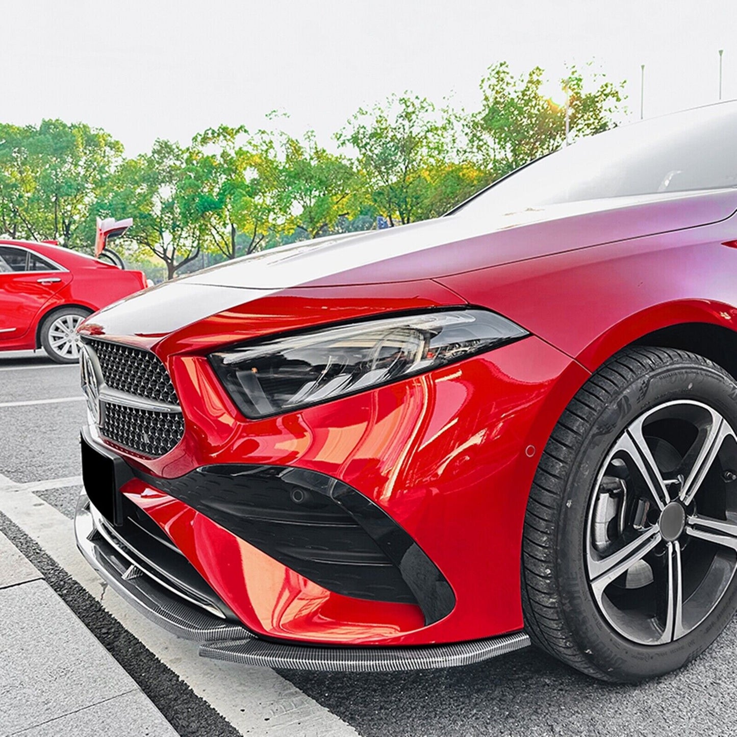 Front Bumper Spoiler Lip Kit For Benz A W177 A180 A200 A35 AMG 2023+ Carbon Look