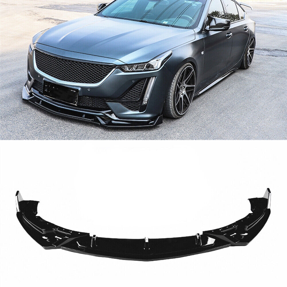 1 Set Glossy Black Car Front Bumper Spoiler Lip Fit For Cadillac CT5 2019-2020