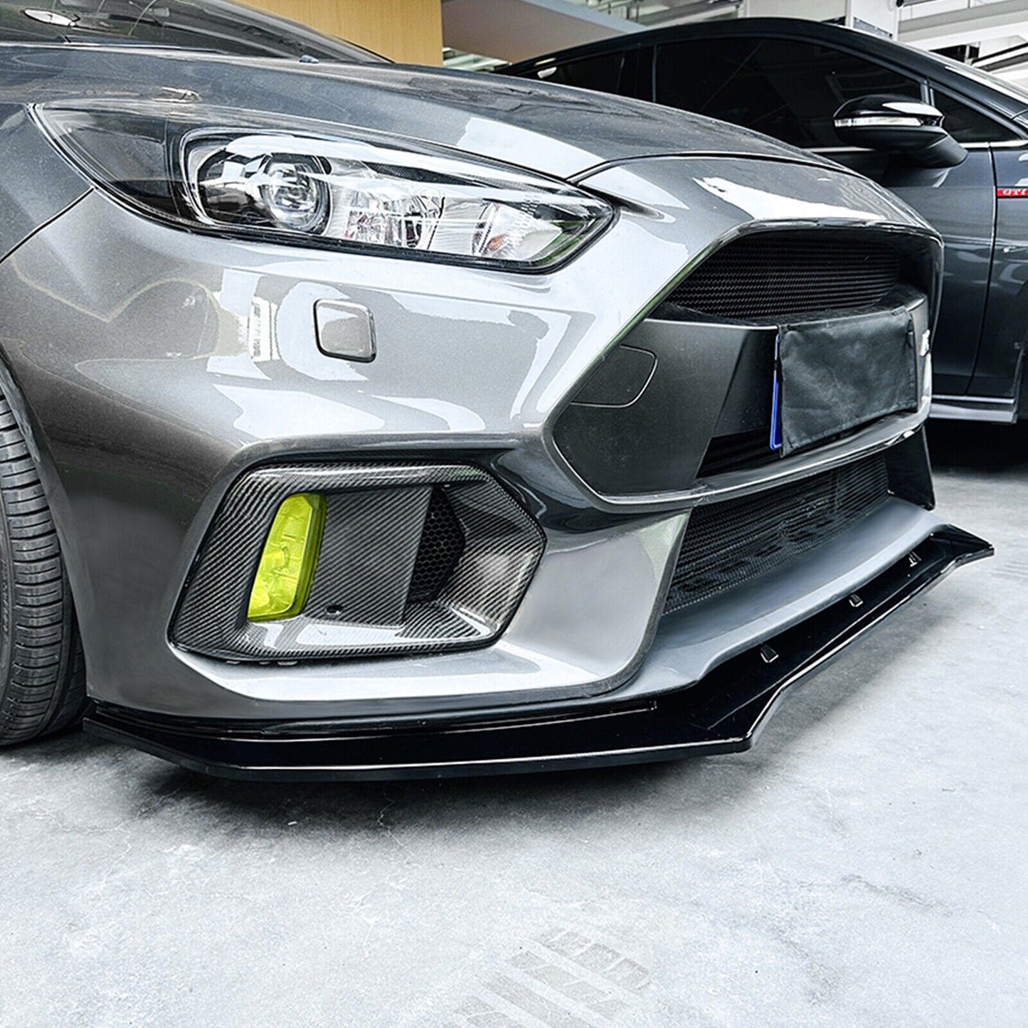3Pcs Front Bumper Spoiler Lip Kit For Ford Focus RS MK3 2015-2018 Glossy Black