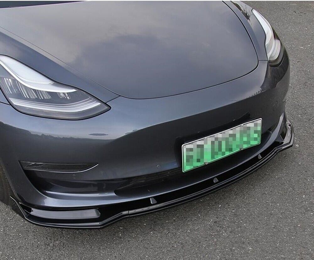 Front Bumper Spoiler Lip Kit For Tesla Model 3 2017 2018-2023 Glossy Black ABS